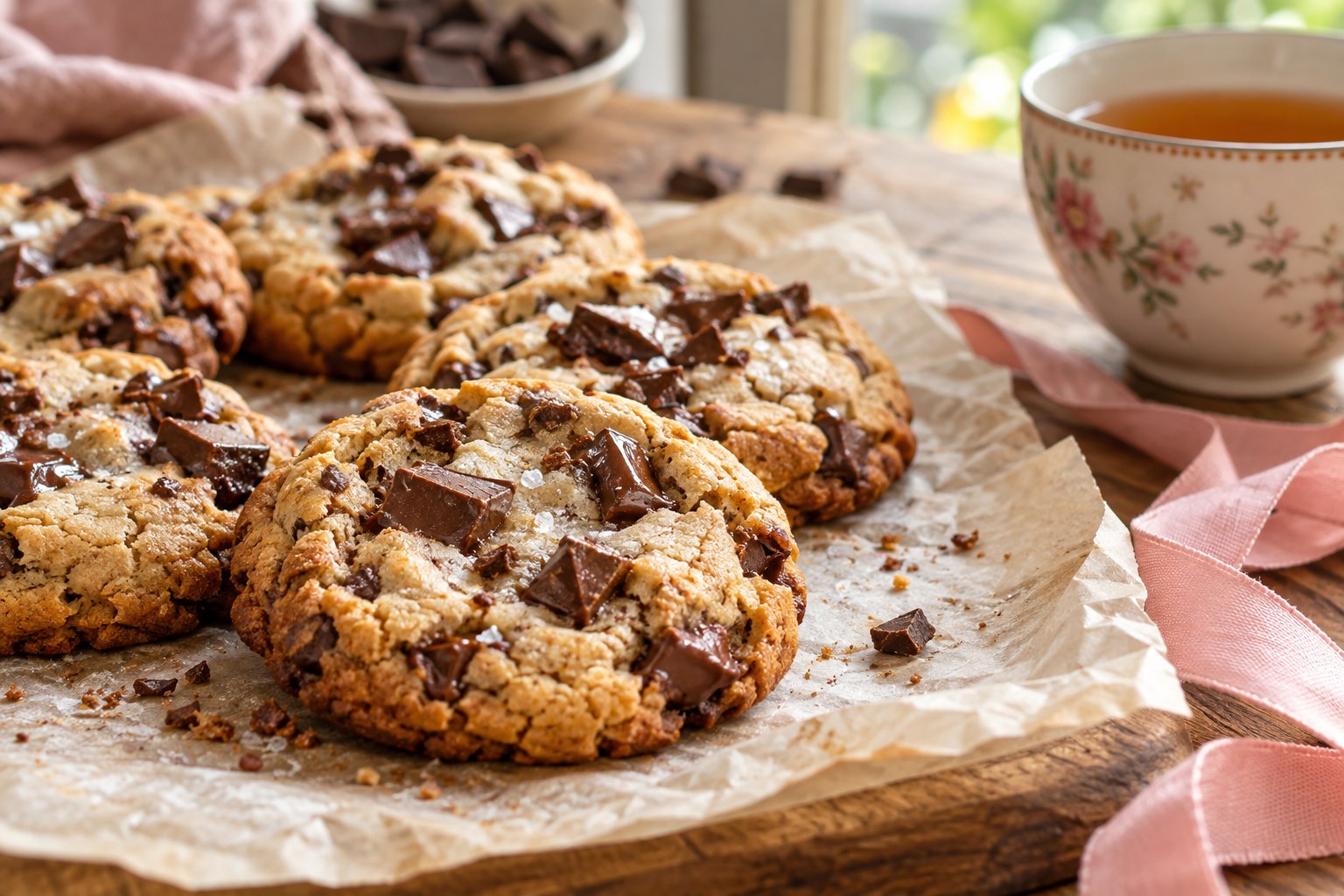 Cookies and a cup of tea on a warm home table